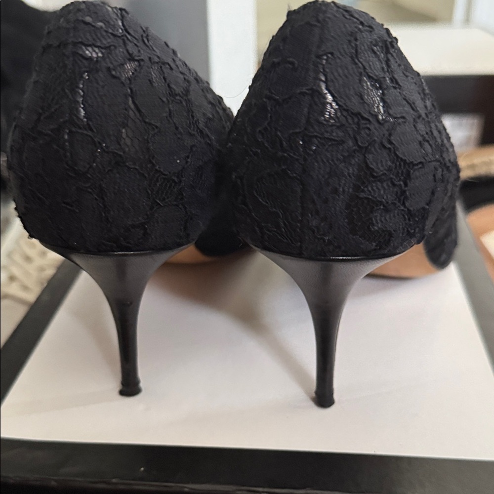Cole Haan Black Lace Pointed-Toe Kitten Heels